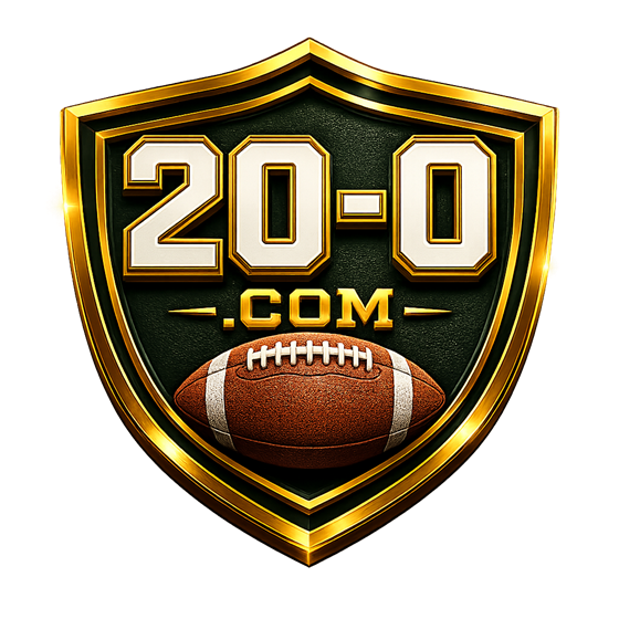 20-0 logo — a gold shield with a football